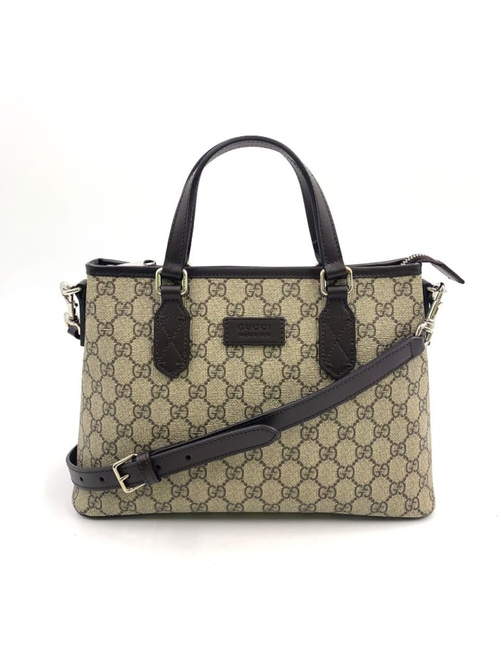 Gucci GG Blooms Shoulder Bag Leather Canvas Brown Silver